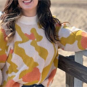 Lush Cream and Orange Abstract Sweater